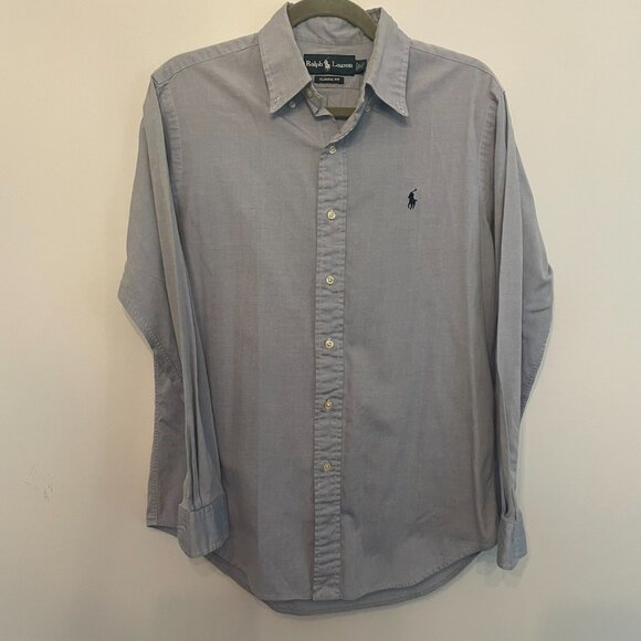 POLO RALPH LAUREN Men's Classic-Fit Blue 100% cotton Shirt Size 15 LOGO - Picture 1 of 10